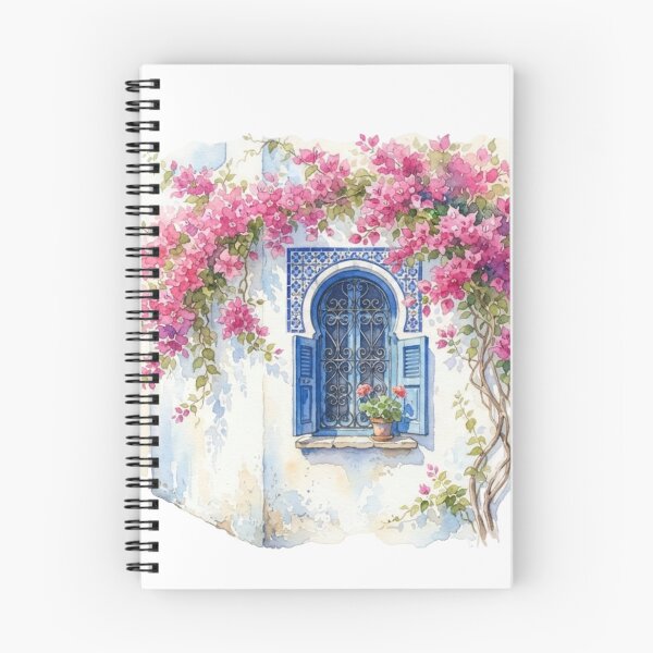 Item preview, Mediterranean Bloom – Blue Window & Bougainvillea Watercolor designed and sold by carthagia.