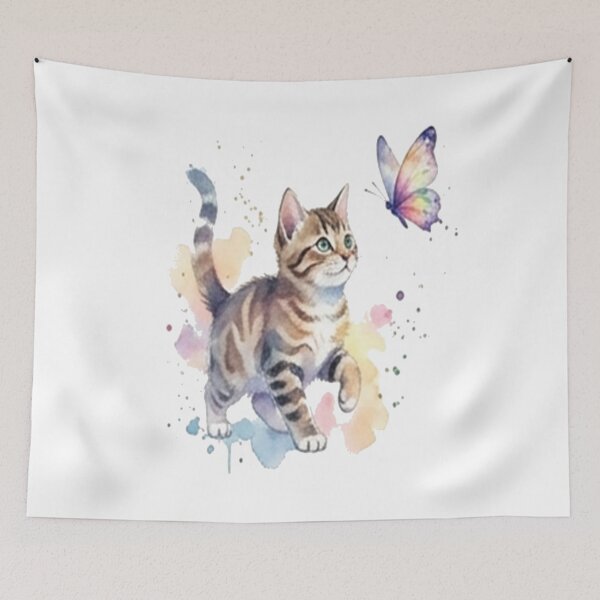 Item preview, Cute Kitten and Butterfly | Watercolor Cat Art designed and sold by Universo-Arte.