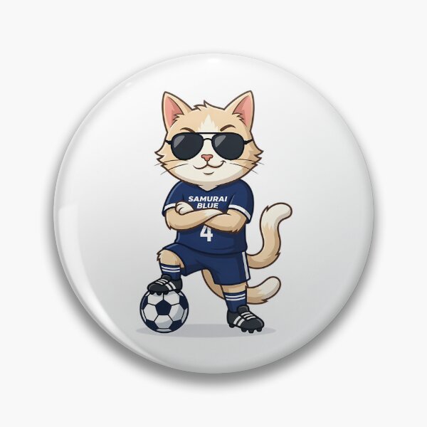 Item preview, Japan Soccer Cat Cool Pose  Samurai Blue Number 4 Cartoon designed and sold by nolanaygiz.