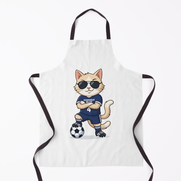 Item preview, Japan Soccer Cat Cool Pose Samurai Blue Number 4 Cartoon designed and sold by nolanaygiz.