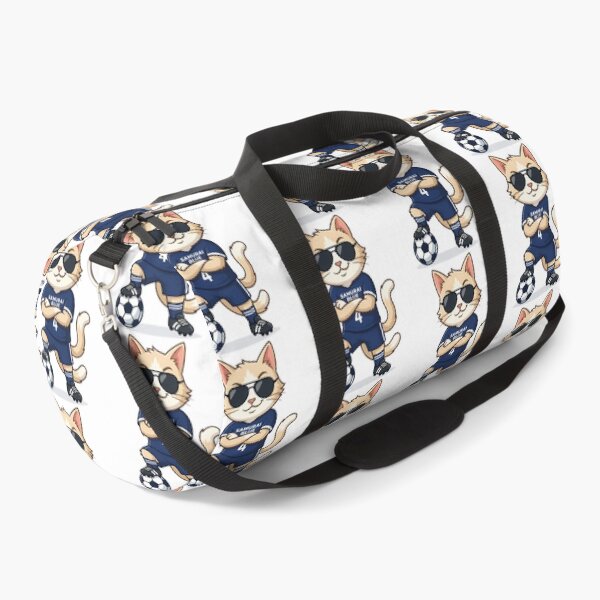 Item preview, Japan Soccer Cat Cool Pose Samurai Blue Number 4 Cartoon designed and sold by nolanaygiz.