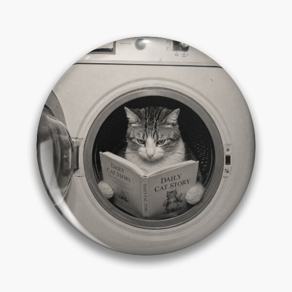 Item preview, Daily Cat Story | Vintage Reading Cat in Washing Machine | Funny Bibliophile Cat Retro Black & White Photo designed and sold by HOUSE OF TIST.