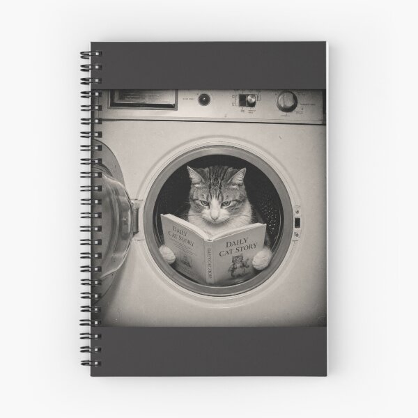 Item preview, Daily Cat Story | Vintage Reading Cat in Washing Machine | Funny Bibliophile Cat Retro Black & White Photo designed and sold by HOUSE OF TIST.