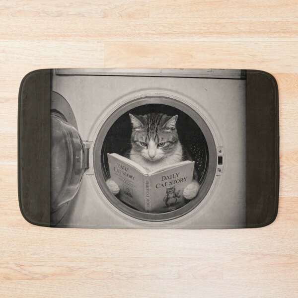 Item preview, Daily Cat Story | Vintage Reading Cat in Washing Machine | Funny Bibliophile Cat Retro Black & White Photo designed and sold by HOUSE OF TIST.