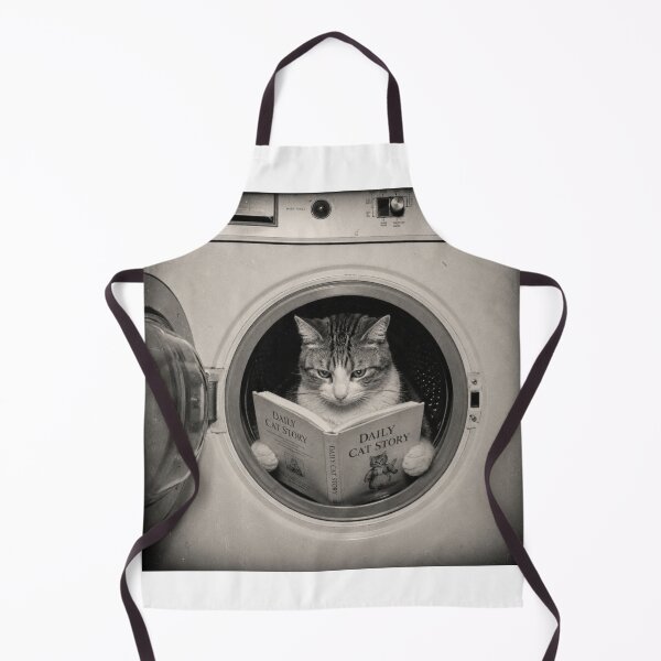 Item preview, Daily Cat Story | Vintage Reading Cat in Washing Machine | Funny Bibliophile Cat Retro Black & White Photo designed and sold by HOUSE OF TIST.
