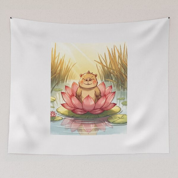 Item preview, Zen Capybara Lotus Pond Watercolor Illustration designed and sold by TheFrameVault.