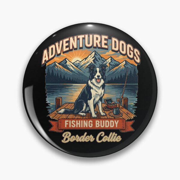 Item preview, Adventure Dogs – Fishing Buddy | Border Collie Vintage Fishing designed and sold by No Excuses Supply.