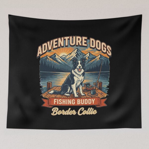 Item preview, Adventure Dogs – Fishing Buddy | Border Collie Vintage Fishing designed and sold by No Excuses Supply.