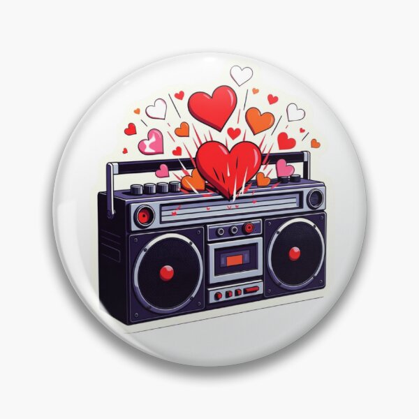 Item preview, Retro Charcoal Boombox Sticker with Bursting Red Love Hearts designed and sold by GeekStickerLab.