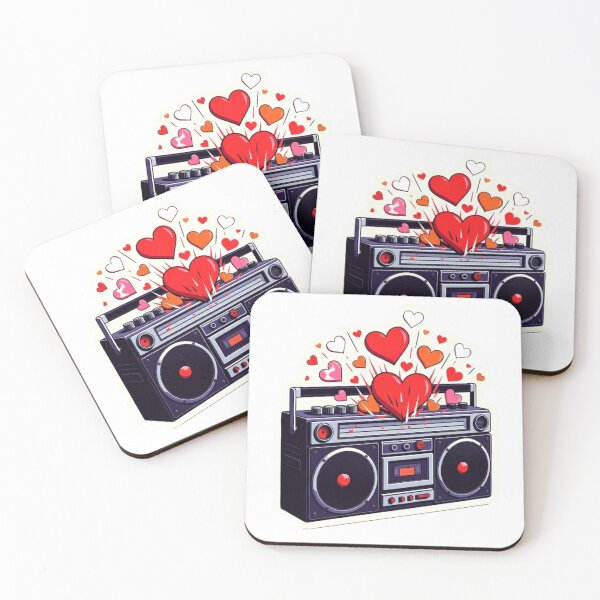 Item preview, Retro Charcoal Boombox Sticker with Bursting Red Love Hearts designed and sold by GeekStickerLab.