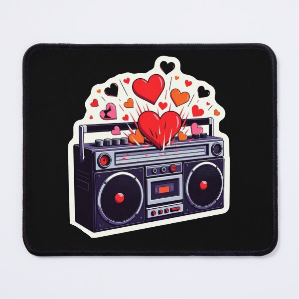 Item preview, Retro Charcoal Boombox Sticker with Bursting Red Love Hearts designed and sold by GeekStickerLab.