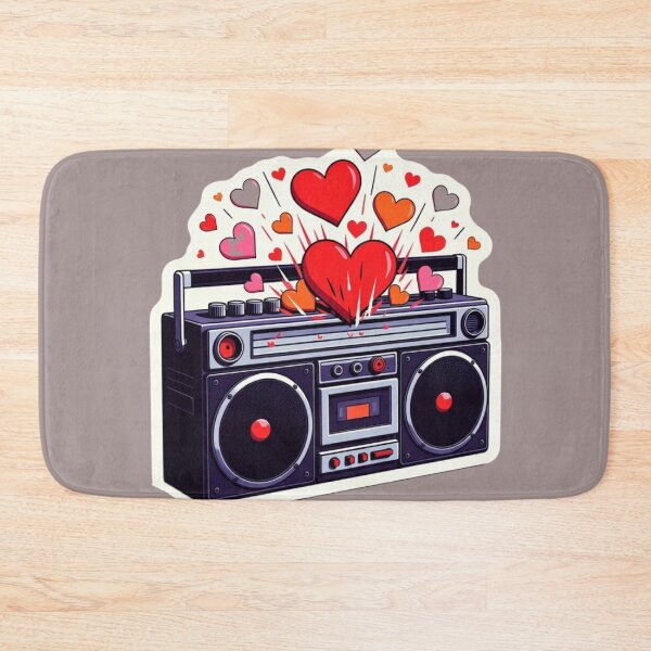 Item preview, Retro Charcoal Boombox Sticker with Bursting Red Love Hearts designed and sold by GeekStickerLab.