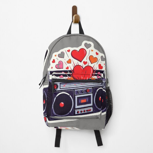 Item preview, Retro Charcoal Boombox Sticker with Bursting Red Love Hearts designed and sold by GeekStickerLab.