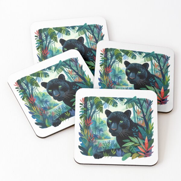 Item preview, Black Panther in Tropical Jungle – Vibrant Wildlife Illustration designed and sold by NightSpell.