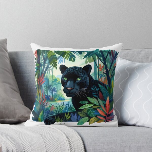 Item preview, Black Panther in Tropical Jungle – Vibrant Wildlife Illustration designed and sold by NightSpell.