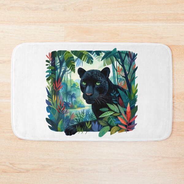 Item preview, Black Panther in Tropical Jungle – Vibrant Wildlife Illustration designed and sold by NightSpell.