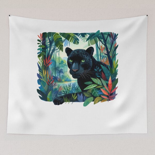 Item preview, Black Panther in Tropical Jungle – Vibrant Wildlife Illustration designed and sold by NightSpell.