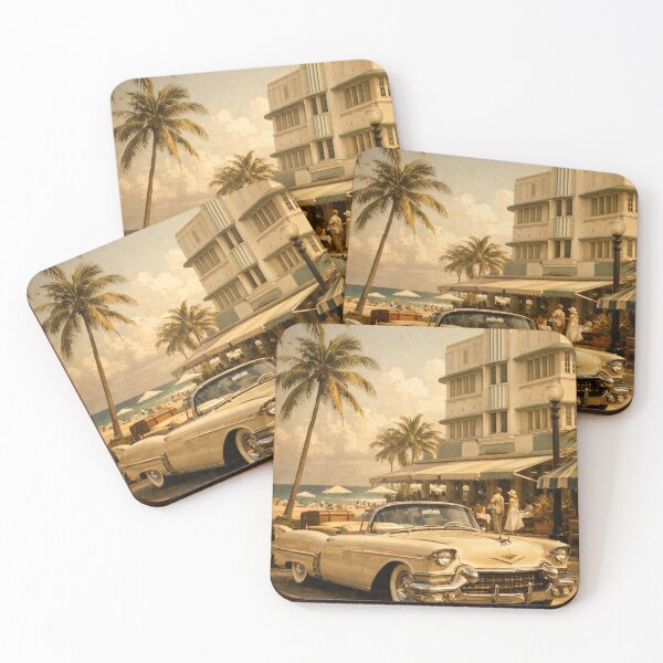 Item preview, Vintage Miami Beach Cadillac Convertible Art Print designed and sold by Ve & Co.