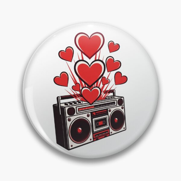 Item preview, 3D Tilted Silver Boombox Sticker with Floating Red Love Hearts designed and sold by GeekStickerLab.