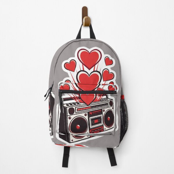 Item preview, 3D Tilted Silver Boombox Sticker with Floating Red Love Hearts designed and sold by GeekStickerLab.