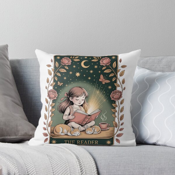 Item preview, The Reader Tarot Card Sticker | Book Lover Fantasy Art with Cats, Moon & Roses designed and sold by NightSpell.