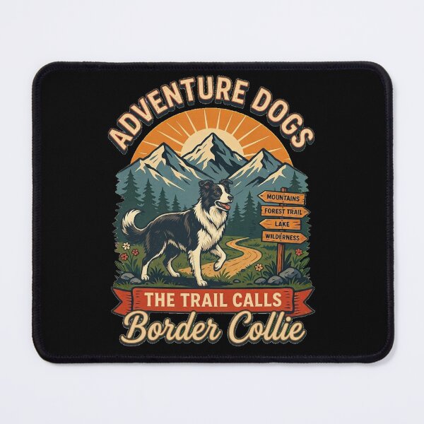 Item preview, Adventure Dogs – The Trail Calls | Border Collie Vintage Hiking designed and sold by No Excuses Supply.