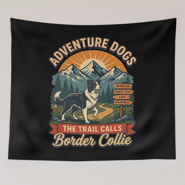 Item preview, Adventure Dogs – The Trail Calls | Border Collie Vintage Hiking designed and sold by No Excuses Supply.