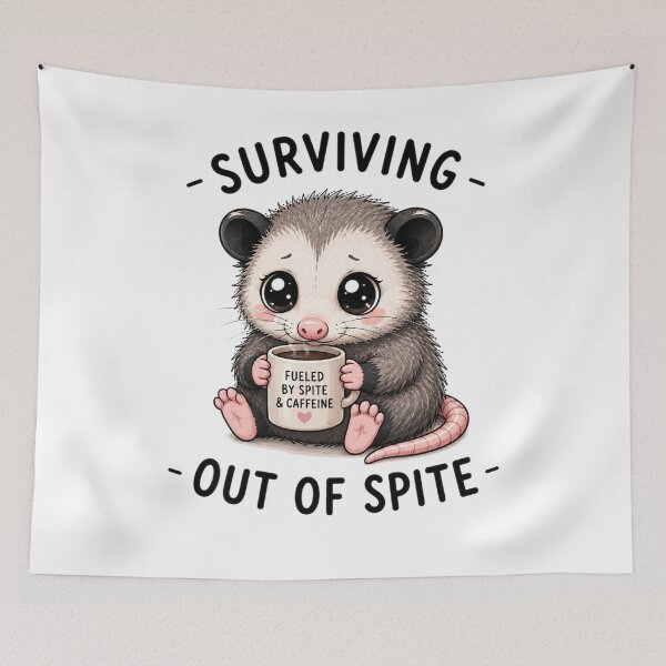 Item preview, Surviving Out Of Spite – Cute Possum Coffee Humor Design designed and sold by MotylekAnia.