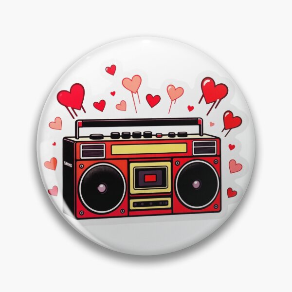 Item preview, Bold Crimson Red Boombox Sticker with Pastel Floating Hearts designed and sold by GeekStickerLab.