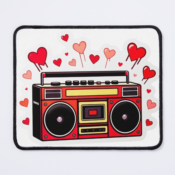 Item preview, Bold Crimson Red Boombox Sticker with Pastel Floating Hearts designed and sold by GeekStickerLab.