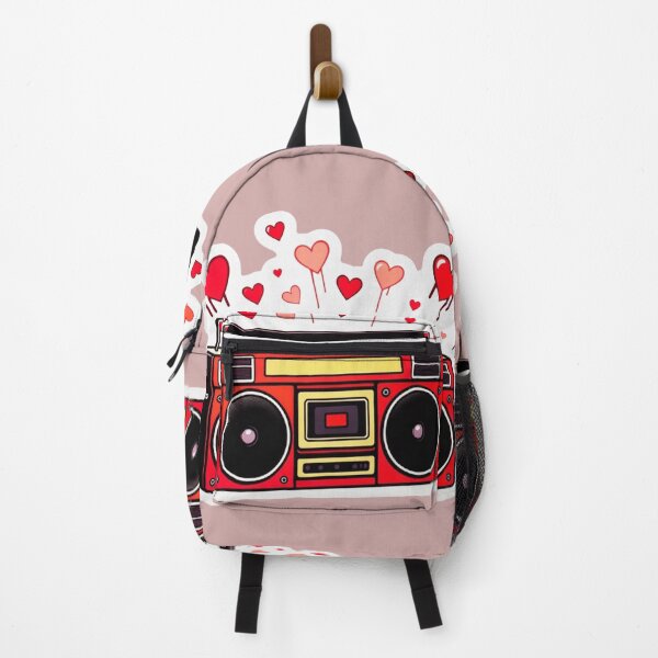 Item preview, Bold Crimson Red Boombox Sticker with Pastel Floating Hearts designed and sold by GeekStickerLab.