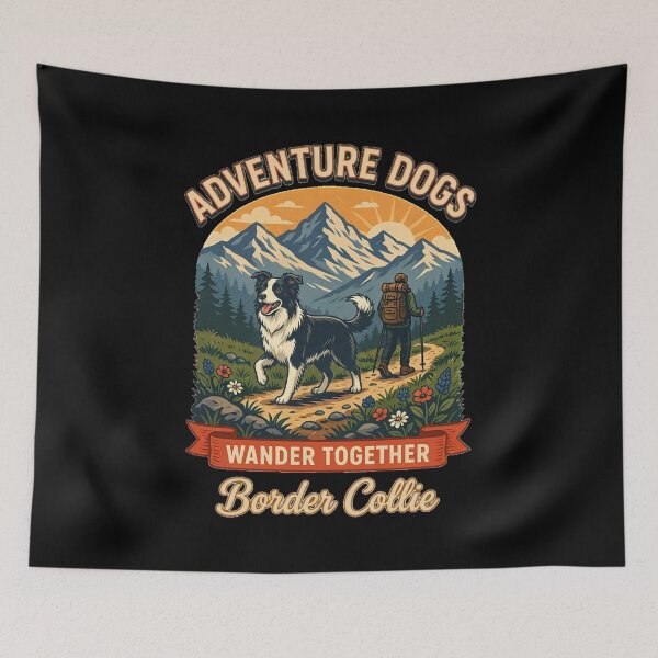 Item preview, Adventure Dogs – Wander Together | Border Collie Vintage Hiking designed and sold by No Excuses Supply.