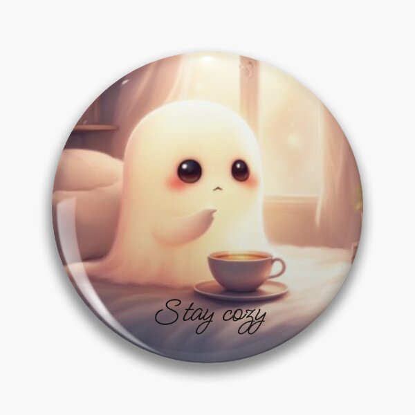 Item preview, Stay Cozy Cute Ghost Drinking Tea Autumn Aesthetic Graphic designed and sold by TheFrameVault.
