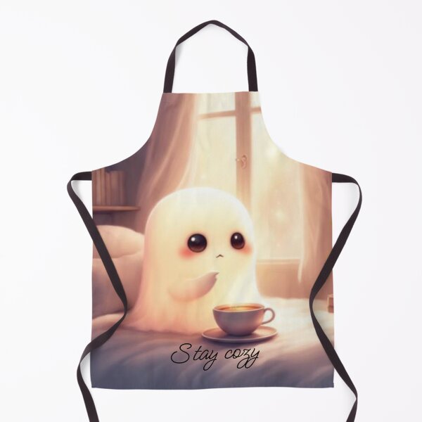 Item preview, Stay Cozy Cute Ghost Drinking Tea Autumn Aesthetic Graphic designed and sold by TheFrameVault.