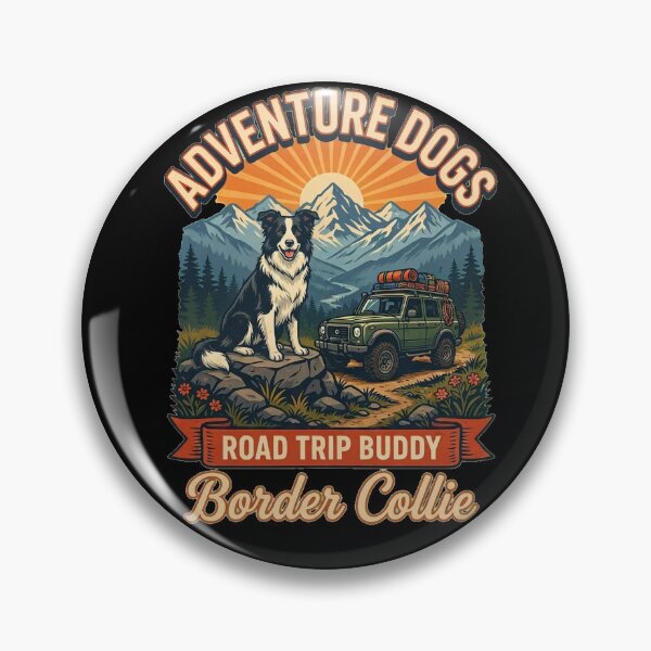 Item preview, Adventure Dogs – Road Trip Buddy | Border Collie Vintage Off-Road Camping designed and sold by No Excuses Supply.