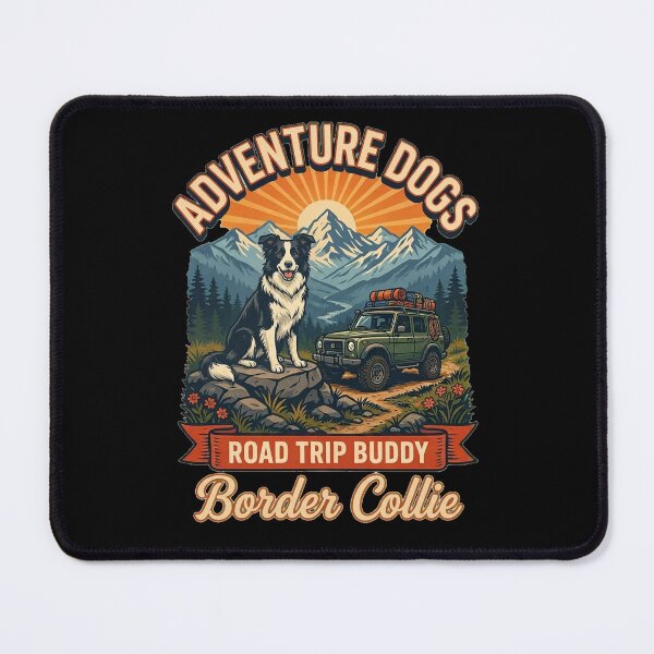 Item preview, Adventure Dogs – Road Trip Buddy | Border Collie Vintage Off-Road Camping designed and sold by No Excuses Supply.