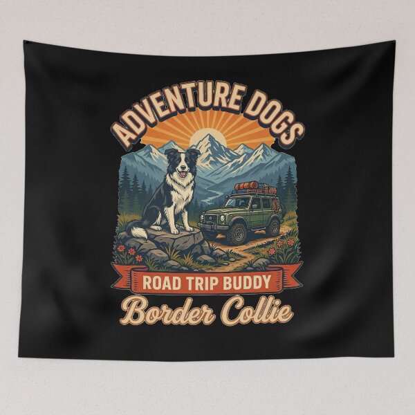 Item preview, Adventure Dogs – Road Trip Buddy | Border Collie Vintage Off-Road Camping designed and sold by No Excuses Supply.