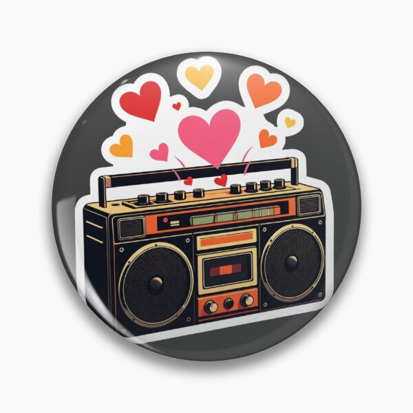 Item preview, Vintage Gold Boombox Sticker with Warm Sunset Heart Cluster designed and sold by GeekStickerLab.