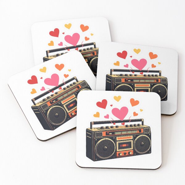 Item preview, Vintage Gold Boombox Sticker with Warm Sunset Heart Cluster designed and sold by GeekStickerLab.