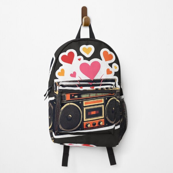 Item preview, Vintage Gold Boombox Sticker with Warm Sunset Heart Cluster designed and sold by GeekStickerLab.