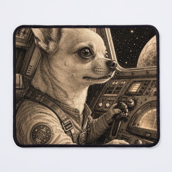 Item preview, Chihuahua Space Pilot, Hyperrealistic Sepia Retro-Futuristic Dog Art designed and sold by Jandedan.