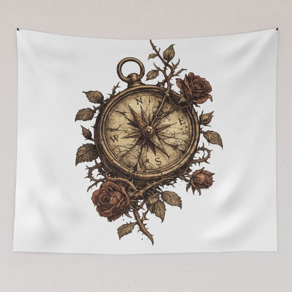 Item preview, Compass Roses Dark Gothic Botanical Adventure Witchy Aesthetic designed and sold by irfanshikh.
