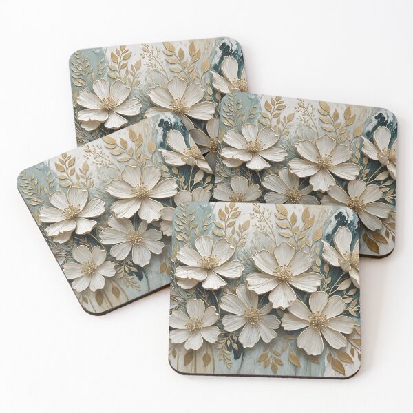Item preview, Elegant White Floral Relief | Luxe Botanical Art in Soft Sage & Gold designed and sold by Patricia Johnston.