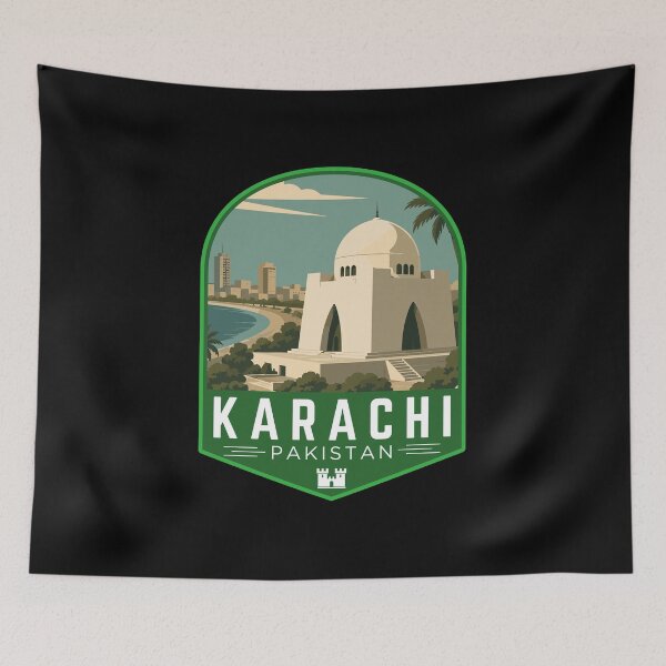 Item preview, Karachi in Sindh Pakistan, Retro Travel Art Emblem designed and sold by MaateoDesign.