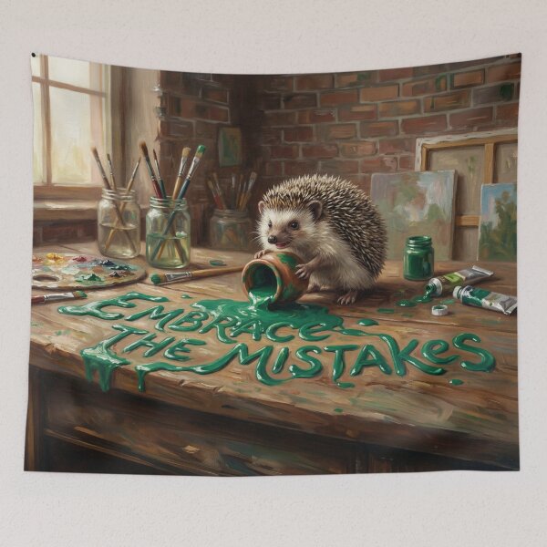 Item preview, Embrace The Mistakes Spilled Green Paint Hedgehog Art designed and sold by Englandbear.