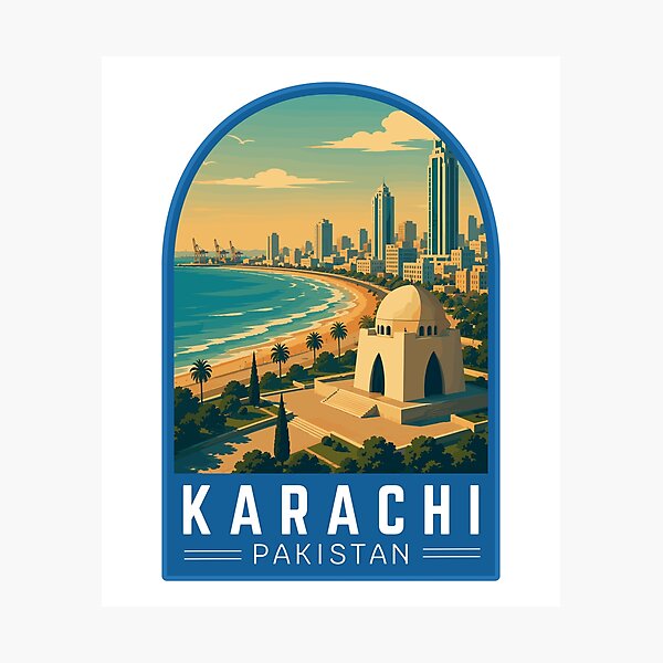 Aperçu de l'œuvre Karachi, Sindh, Pakistan, emblème d'art de voyage vintage créée et vendue par MaateoDesign.