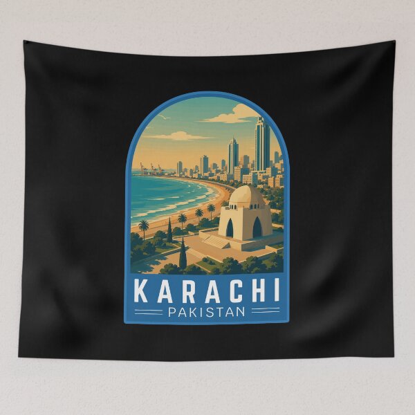 Item preview, Karachi in Sindh Pakistan, Vintage Travel Art Emblem designed and sold by MaateoDesign.