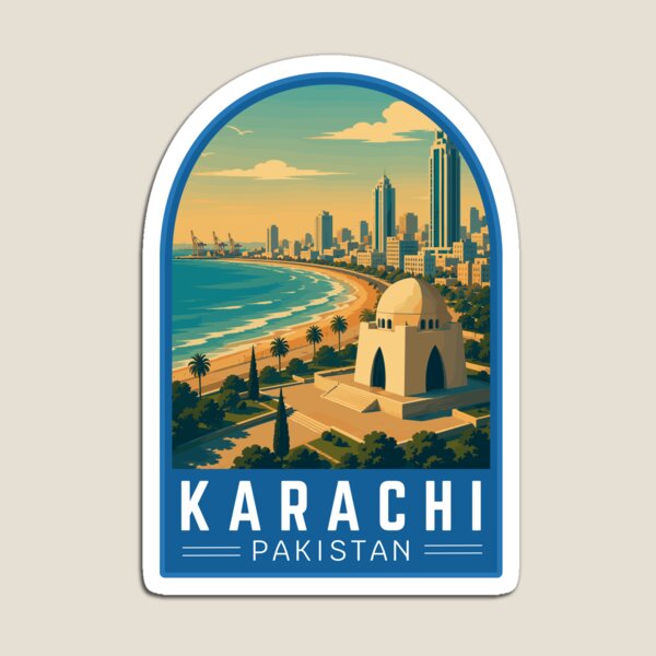 Item preview, Karachi in Sindh Pakistan, Vintage Travel Art Emblem designed and sold by MaateoDesign.