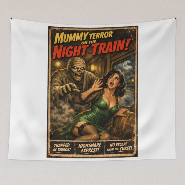 Item preview, Mummy Terror on the Night Train - Vintage Pulp Movie Poster designed and sold by JonelleTshirts.