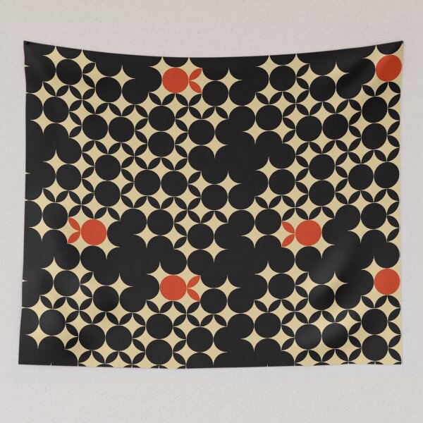 Item preview, Beige Seventies pattern with orange fruits in a black background  designed and sold by StefanStudioArt.